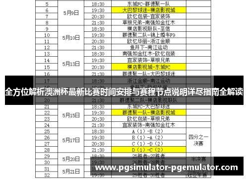 全方位解析澳洲杯最新比赛时间安排与赛程节点说明详尽指南全解读 全方位解析澳洲杯最新比赛时间安排与赛程节点说明详尽指南全解读