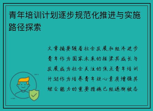 青年培训计划逐步规范化推进与实施路径探索 青年培训计划逐步规范化推进与实施路径探索